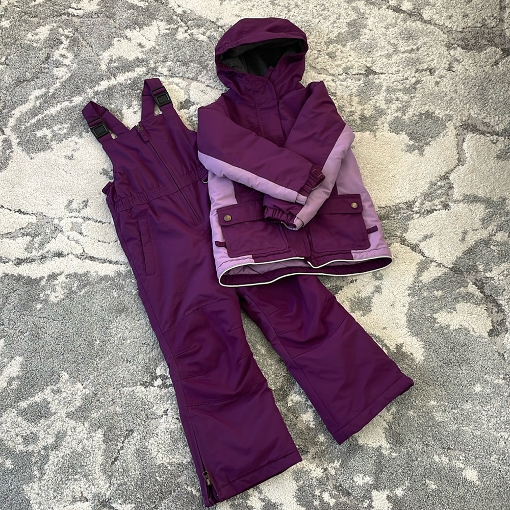 Lands’ End kids snow jacket and bibs
